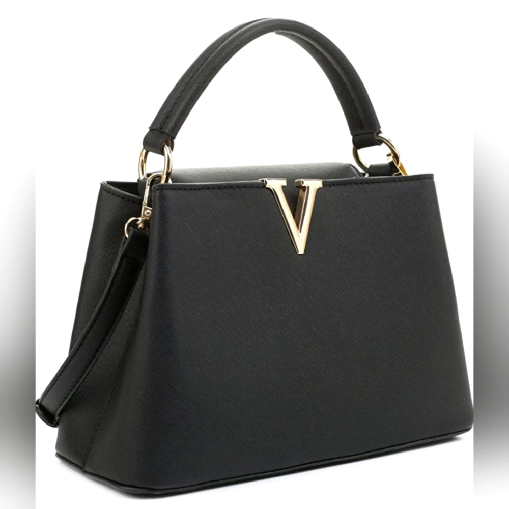Elegant Black Letter V Crossbody Bag